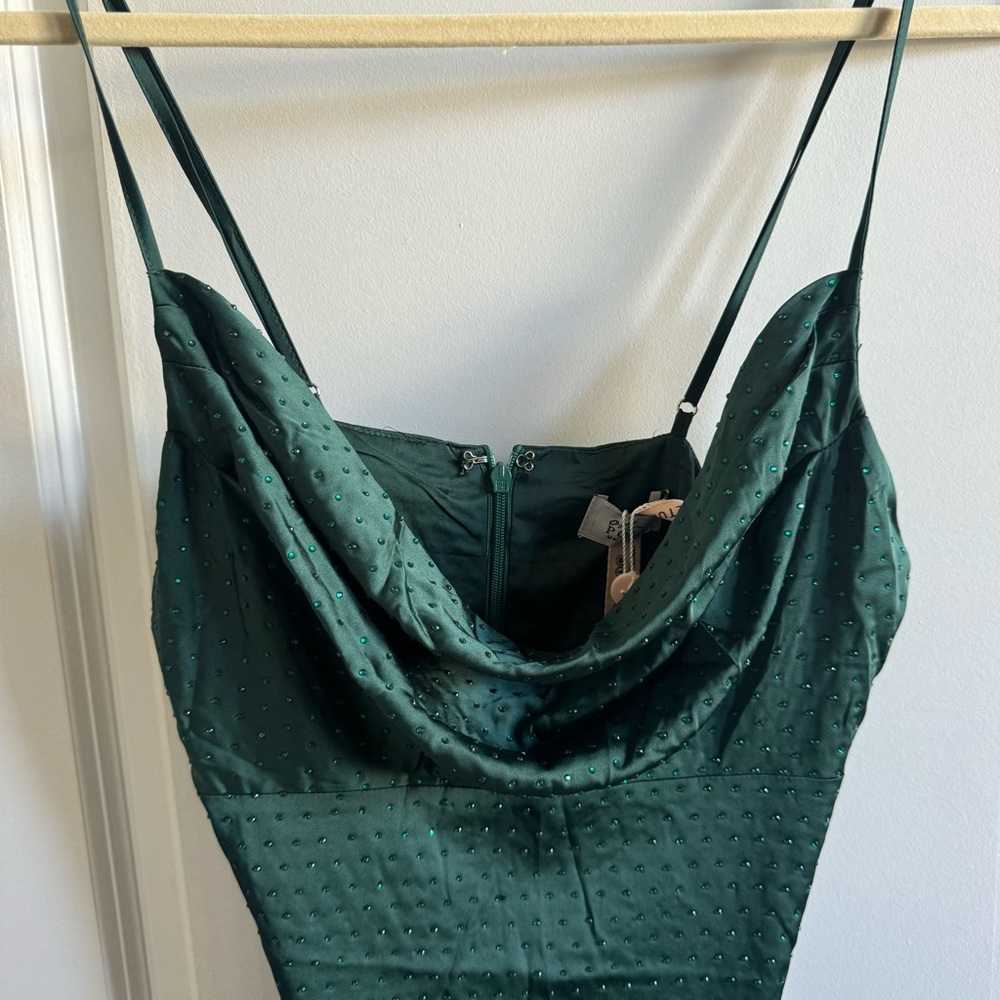 NWT Princess Polly | Emerald Cowl Neck Mini Dress Rhinestone Embellished Size 4 - Picture 4 of 6